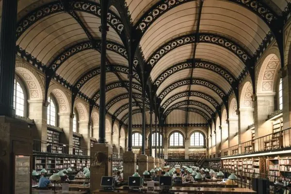 Arched reading room of a grand library
