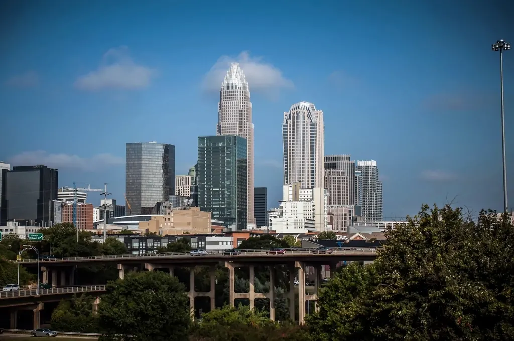 Charlotte uptown skyline and office towers on a clear day