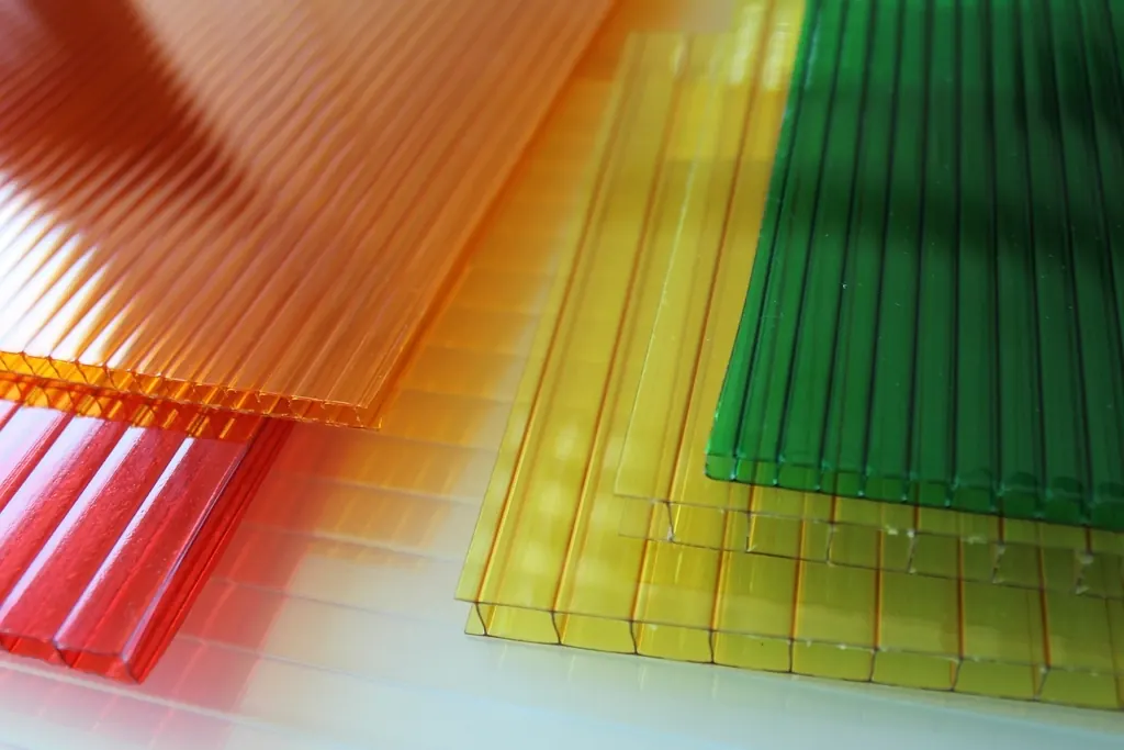 Stacked sheets of colored translucent plastic