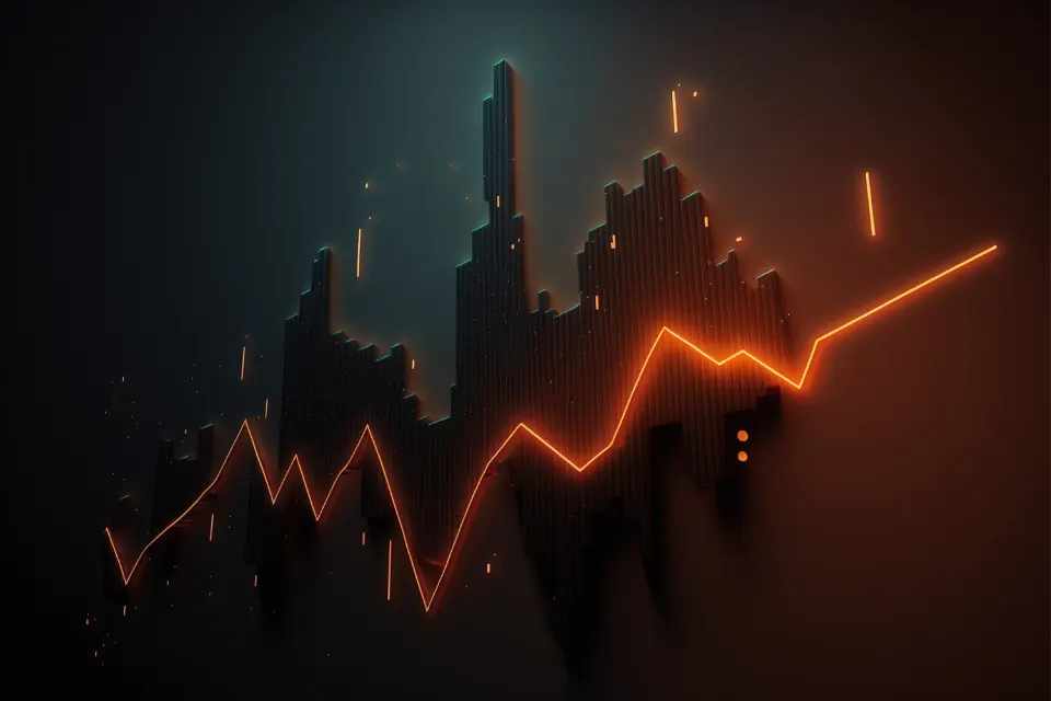 Glowing line chart rising on a dark background