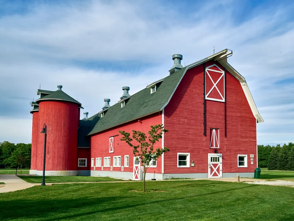A barn on farmland in the Indiana countryside