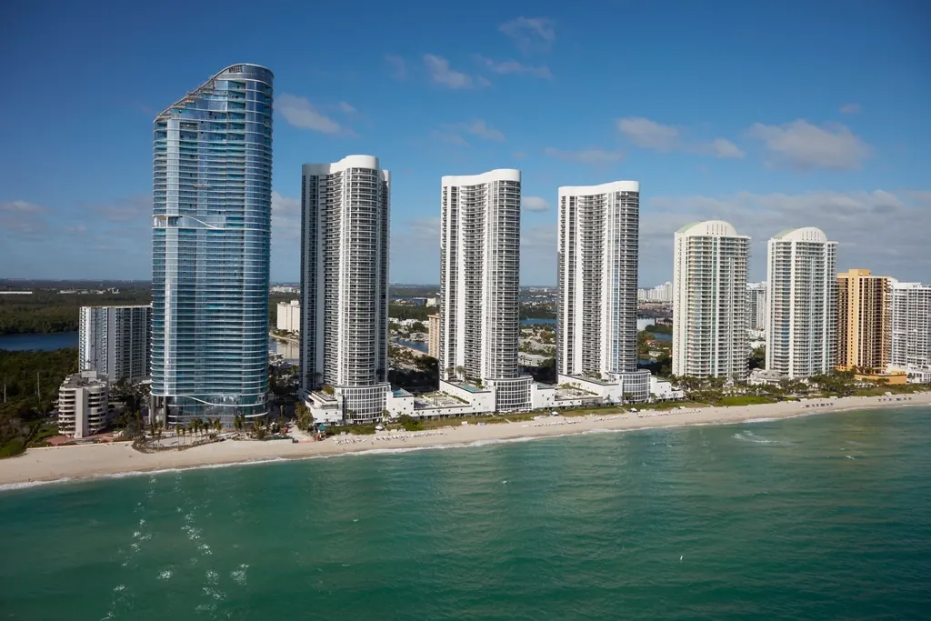 Oceanfront towers along Miami Beach, Florida