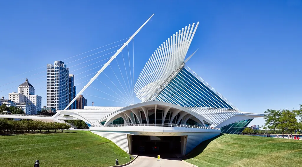 Milwaukee Art Museum and downtown skyline on Lake Michigan
