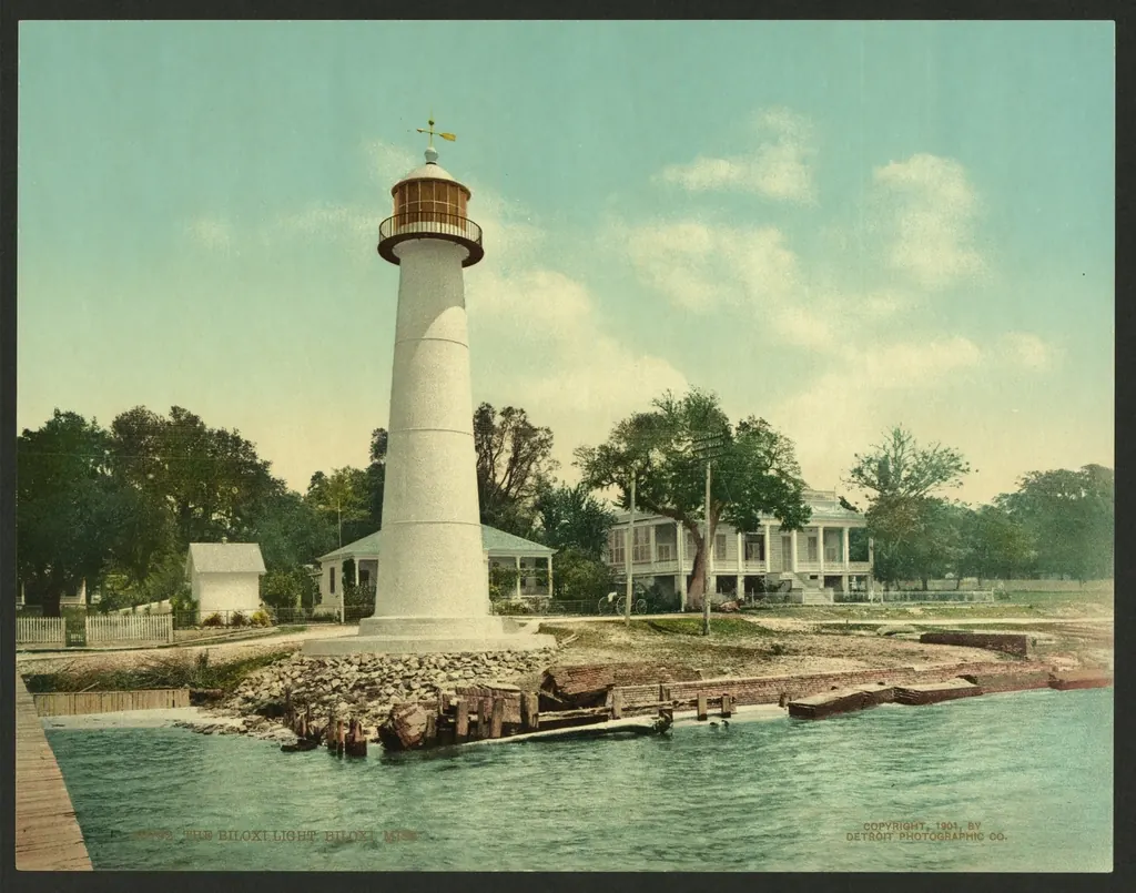 Biloxi Lighthouse standing beside the Gulf Coast highway in Mississippi