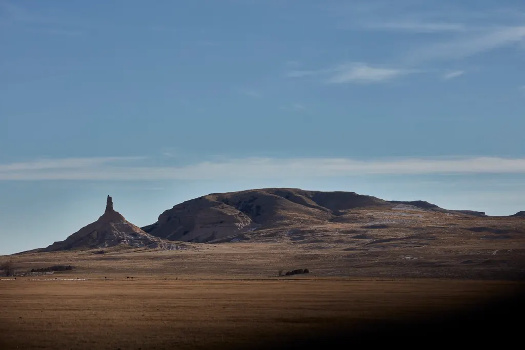 Chimney Rock rising above the prairie in western Nebraska