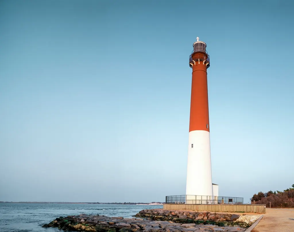 Barnegat Lighthouse beside the inlet on the New Jersey shore