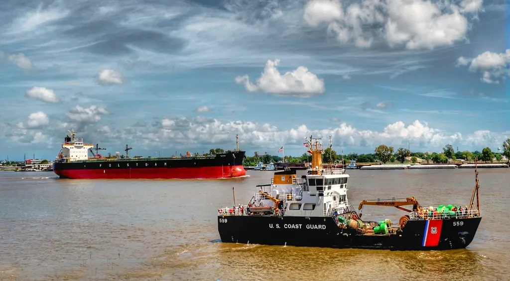 Mississippi River bend with the New Orleans skyline beyond