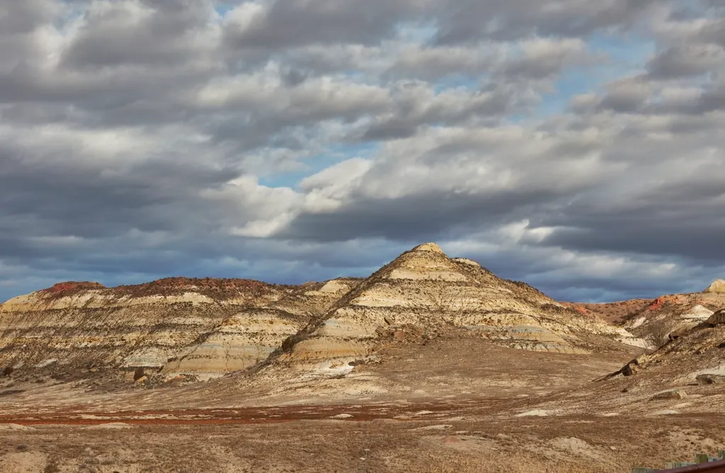 Layered badlands buttes in Theodore Roosevelt National Park, North Dakota