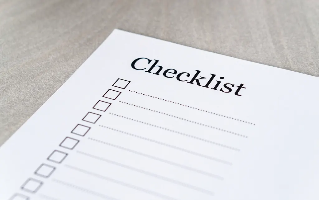 A blank printed checklist on white paper