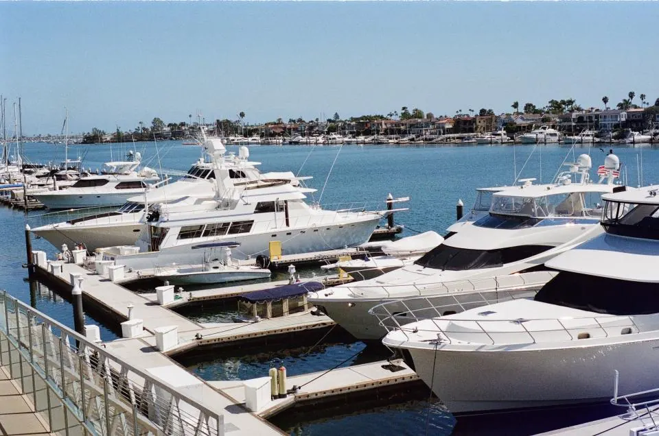 Boats moored in a Rhode Island harbor