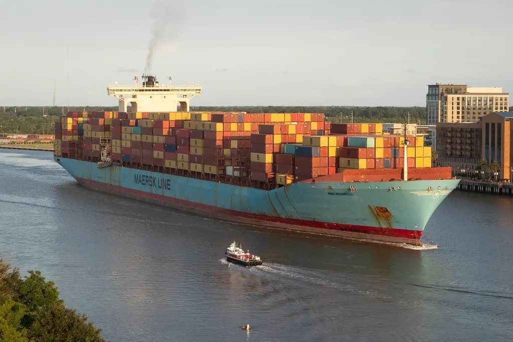 A container ship on the Savannah River, Georgia