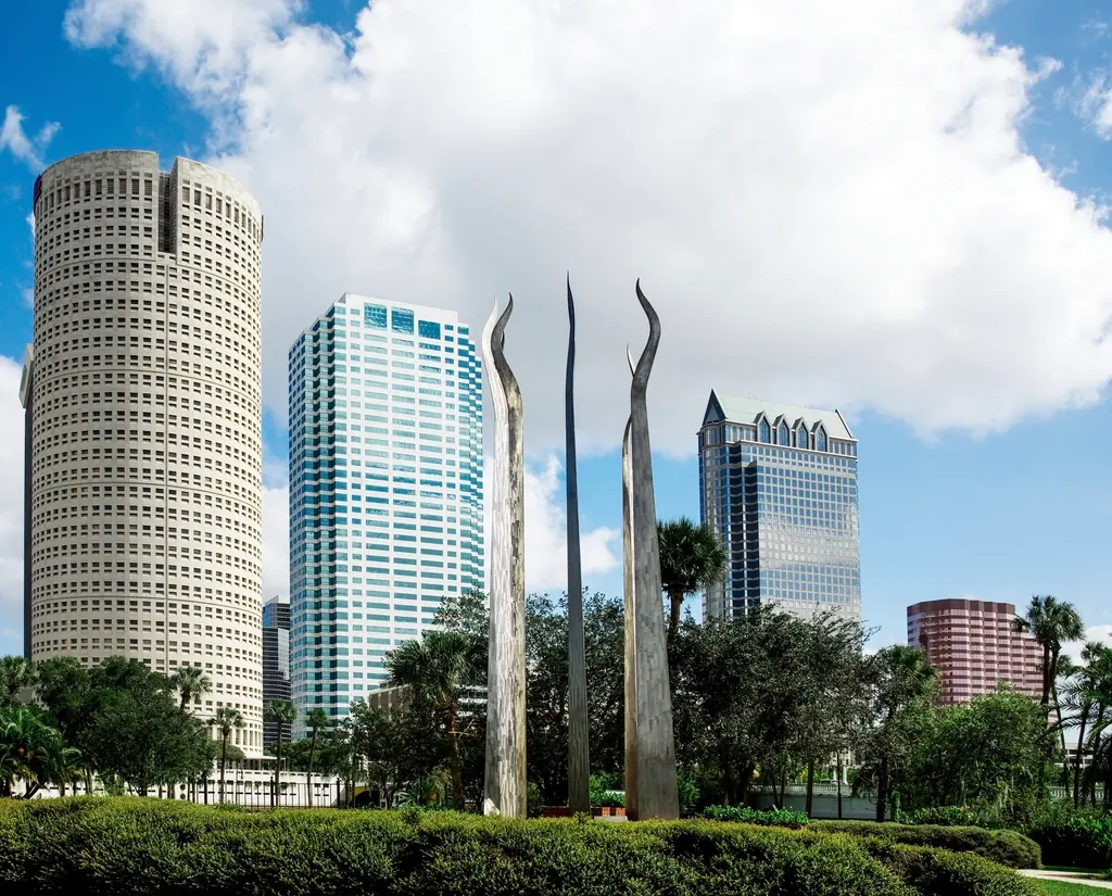 Tampa skyline beside the Hillsborough River and Riverwalk path